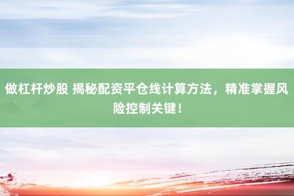 做杠杆炒股 揭秘配资平仓线计算方法，精准掌握风险控制关键！