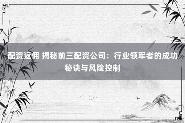 配资返佣 揭秘前三配资公司：行业领军者的成功秘诀与风险控制