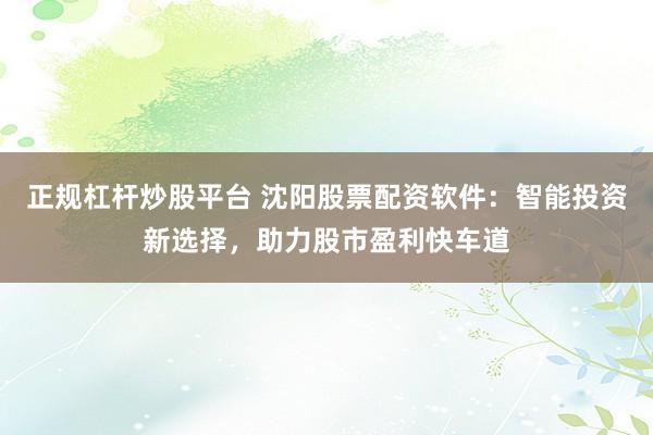 正规杠杆炒股平台 沈阳股票配资软件：智能投资新选择，助力股市盈利快车道