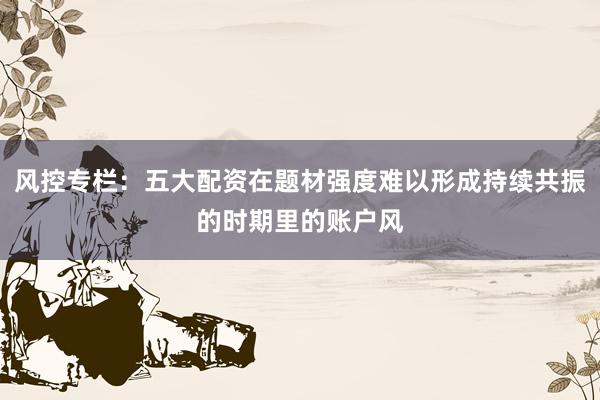 风控专栏：五大配资在题材强度难以形成持续共振的时期里的账户风